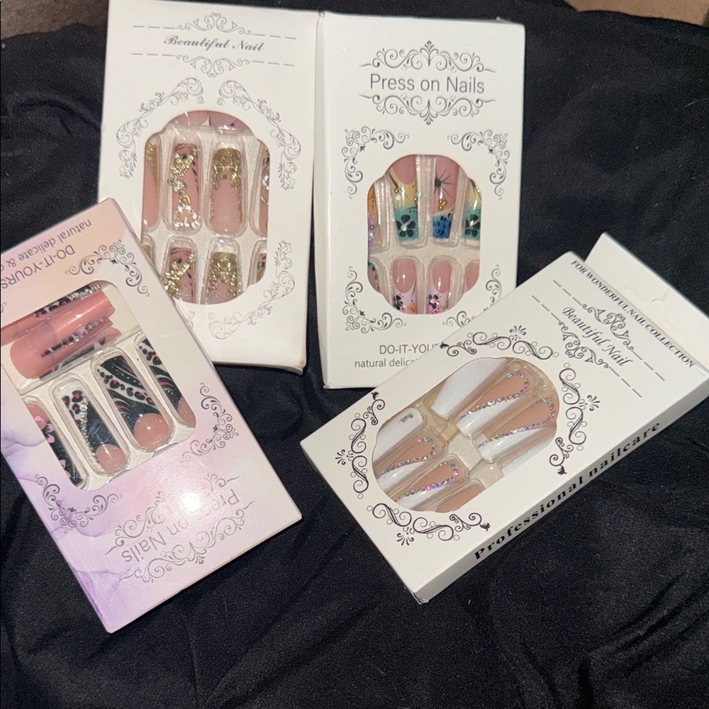 Press On Nails Set - Pink, Gold, Blue